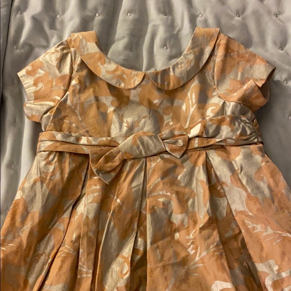 Girls dress gold in color scalloped neck